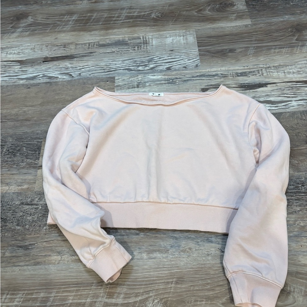 ❤️ Garage Light Pink Cropped Off Shoulder Sweatshirt, Sz M